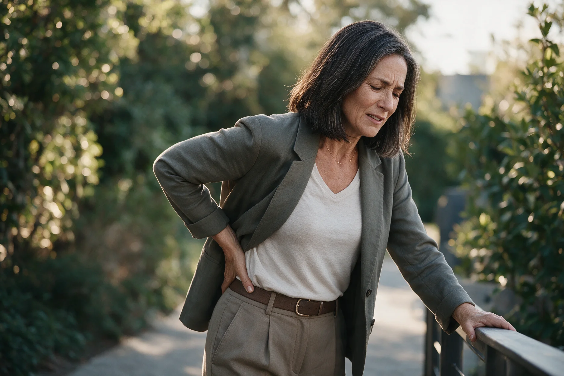 A person easing tension in their lower back.